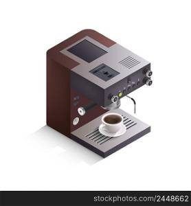 Modern coffee machine with cup of drink and inscription americano on white background isometric isolated vector illustration. Coffee Machine Isometric Illustration