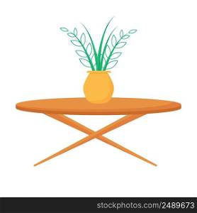 Modern coffee table with houseplant semi flat color vector object. Full sized item on white. Contemporary furniture. Simple cartoon style illustration for web graphic design and animation. Modern coffee table with houseplant semi flat color vector object