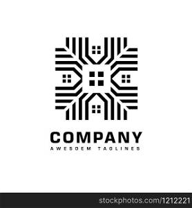 Modern concept of community house and real estate logo vector,Vector simple line art building logo concept