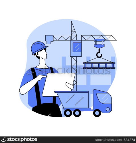 Modern construction machinery abstract concept vector illustration. Heavy equipment for construction site, industrial and heavy equipment for rent, maintaining and engineering abstract metaphor.. Modern construction machinery abstract concept vector illustration.