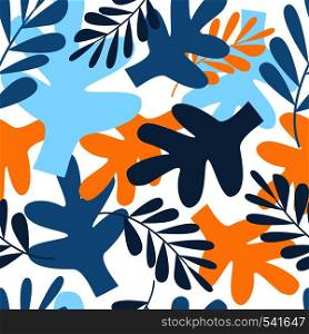 Modern contemporary art style vector illustration. Abstract floral seamless pattern. Exotic jungle plants texture vecctor wallpaper. Modern contemporary art style vector illustration. Abstract floral seamless pattern.