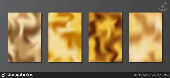 Modern cover design set. Gold blurred backgrounds set. Modern abstract blurred golden gradient patterns. Luxury templates collection for invitations, posters, flyers and greeting cards. Vector illustration