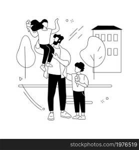 Modern dads abstract concept vector illustration. Stay-at-home father, house super good dad, involve in childrens live, together with kids, active family, spending time playing abstract metaphor.. Modern dads abstract concept vector illustration.