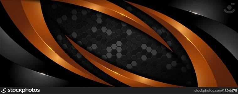 Modern Dark and Golden Orange Combination Background with Futuristic Overlap Layered Style Concept. Graphic Design Element.