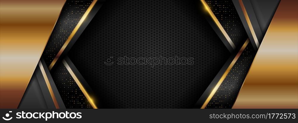 Modern Dark Background Combined with Abstract Gold Element and Overlap Textured Layer. Graphic Design Element.