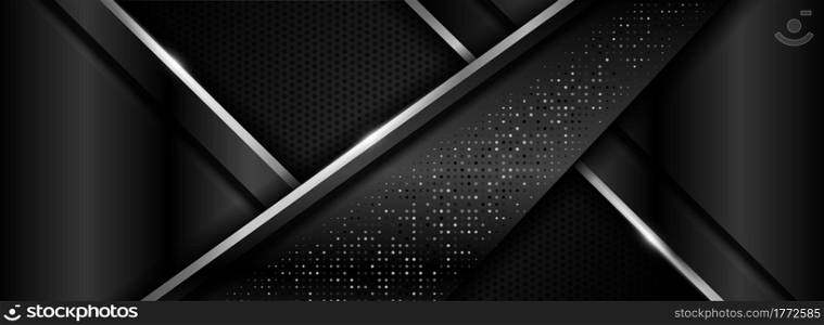 Modern Dark Background Combined with Abstract Silver Element and Overlap Textured Layer. Graphic Design Element.