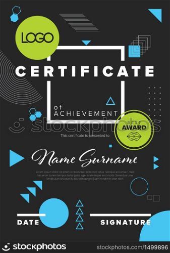 Modern dark certificate of achievement template with place for your content - abstract geometry graphic shapes