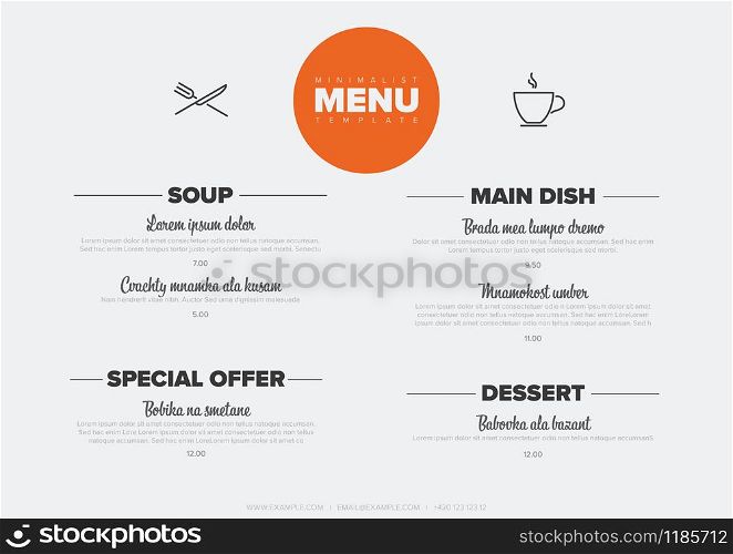 Modern dark minimalistic restaurant menu template design layout with nice typography - light version