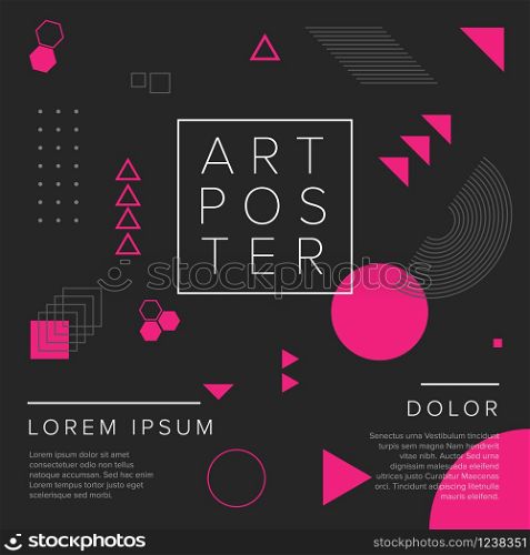 Modern dark vector geometry art poster template for art exhibition, gallery, concert or dance party - pink and black version