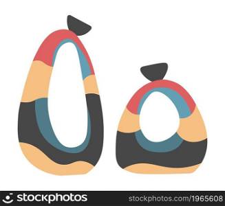 Modern decoration for home interior, isolated porcelain or ceramics, clay candlestick or vase, stand with rounded shape and colored lines ornaments. House or office adornment. Vector in flat style. Rounded shape candlestick or modern vase vector