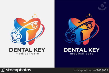 Modern Dental Logo Design with Teeth and Key Shape Combination Style Concept.