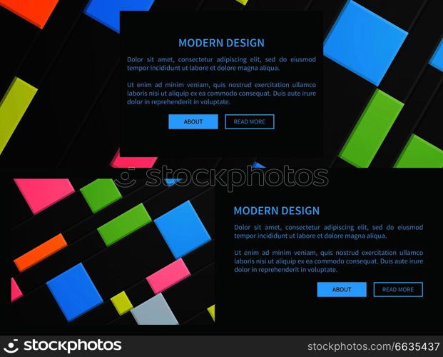 Modern design abstract cover pattern with colorful squares and headline sample on bottom of page of dark colors represented on vector illustration. Abstract Cover Pattern Dark on Vector Illustration