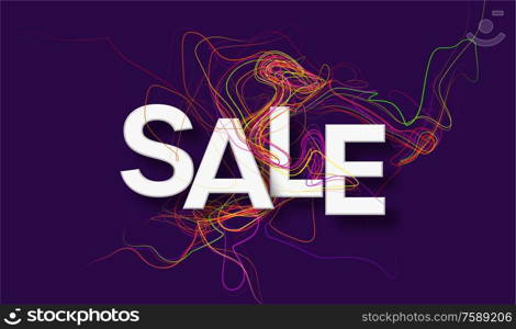 Modern design template sale banner with color line twist on black background. Wavy lines twisted background. Vector illustration EPS10. Modern design template sale banner with color line twist on black background. Wavy lines twisted background. Vector illustration