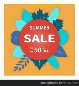 Modern design template summer sale. Dynamic business sale banners, special offer, advertising marketing, commerce template with leaves end of season, summer background. Set of vector illustrations.