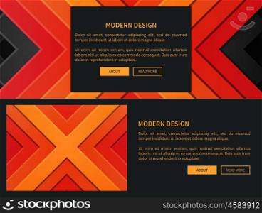 Modern design web page with editable information and buttons in dark frame isolated on colorful geometric background vector illustration. Modern Design Web Page on Vector Illustration