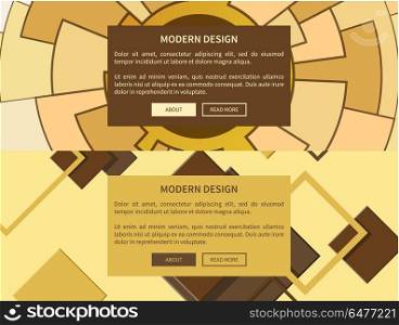 Modern Design Web Yellow on Vector Illustration. Modern design web-site pages with circles and mosaic, yellow and brown colors with buttons, headline and text sample vector illustration