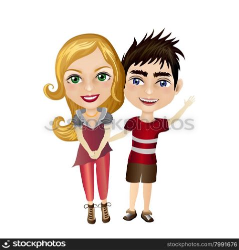 Modern design with funny girl and boy isolated on white background