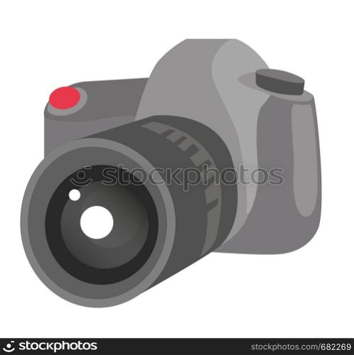 Modern digital photo camera with lens vector cartoon illustration isolated on white background.. Digital photo camera vector cartoon illustration.