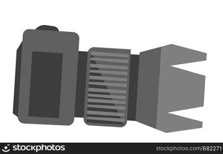 Modern digital photo camera with lens vector cartoon illustration isolated on white background.. Digital photo camera vector cartoon illustration.