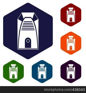 Modern electric home heater icons set hexagon isolated vector illustration. Modern electric home heater icons set hexagon