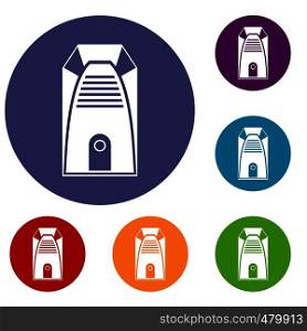 Modern electric home heater icons set in flat circle red, blue and green color for web. Modern electric home heater icons set