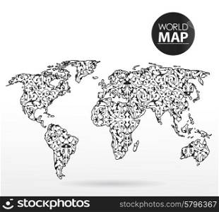 Modern elements of info graphics. Calligraphic World Map . Modern elements of info graphics