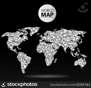 Modern elements of info graphics. Calligraphic World Map . Modern elements of info graphics