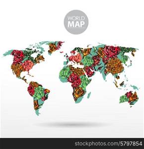 Modern elements of info graphics. Flowers World Map . Modern elements of info graphics
