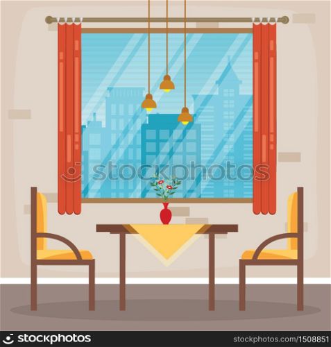 Modern Empty Cafe Restaurant Interior Furniture Flat Vector Illustration