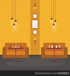 Modern Empty Cafe Restaurant Interior Furniture Flat Vector Illustration