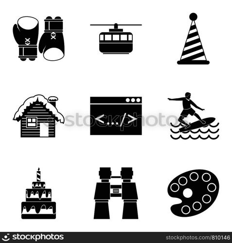 Modern entertainment icons set. Simple set of 9 modern entertainment vector icons for web isolated on white background. Modern entertainment icons set, simple style