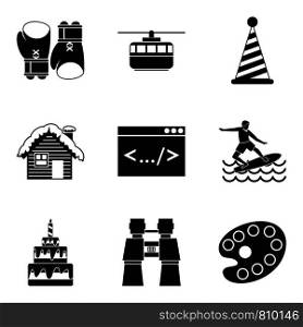 Modern entertainment icons set. Simple set of 9 modern entertainment vector icons for web isolated on white background. Modern entertainment icons set, simple style