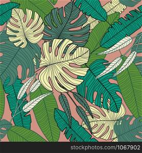 Modern exotic tropical pattern, botanical leaf seamless pattern. Creative palm leaves backdrop. Concept design for printing, textile, fabric, fashion, interior, wrapping paper. Vector illustration. Modern exotic tropical pattern, botanical leaf seamless pattern.