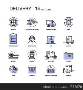 Modern fast delivery services monochrome icons set Types of transportation and necessary equipment symbols. Exchange of goods system isolated cartoon flat vector illustrations on white background.. Modern fast delivery services monochrome icons set