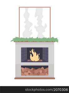 Modern fireplace semi flat color vector item. Realistic object on white. Living room. Cozy home interior decoration isolated modern cartoon style illustration for graphic design and animation. Modern fireplace semi flat color vector item