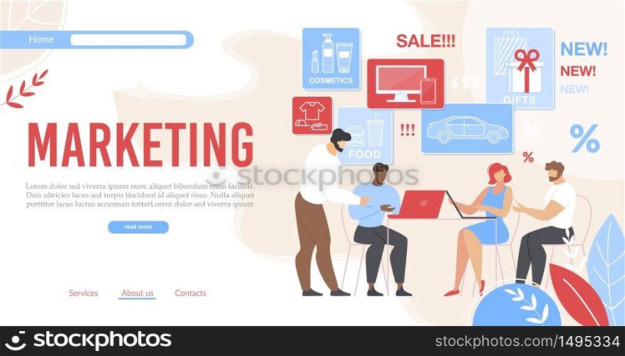 Modern Flat Banner Promoting Successful Marketing Targeting Strategy and Management for Online Shop and Trade Market. Business Analysis. People Working with Sales Vector Cartoon Illustration. Modern Flat Banner Promoting Successful Marketing