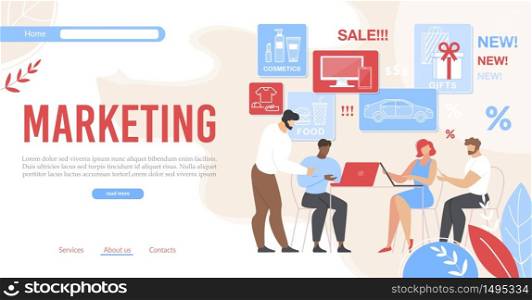 Modern Flat Banner Promoting Successful Marketing Targeting Strategy and Management for Online Shop and Trade Market. Business Analysis. People Working with Sales Vector Cartoon Illustration. Modern Flat Banner Promoting Successful Marketing