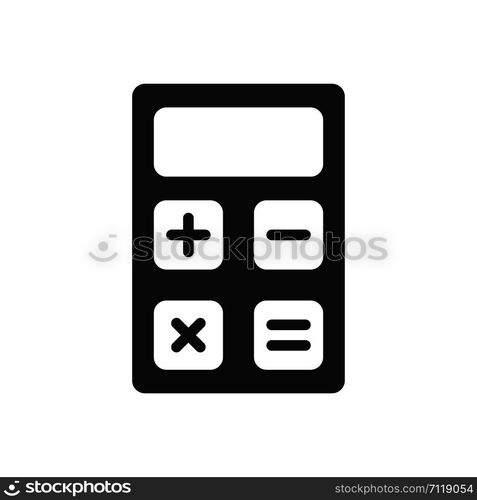 Modern flat black illustration on white backdrop. Calculator, math icon. Accounting sign. Isolated object. EPS 10. Modern flat black illustration on white backdrop. Calculator, math icon. Accounting sign. Isolated object.