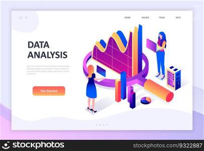 Modern flat design isometric concept of Auditing, Data Analysis decorated people character for website and mobile website development. Isometric landing page template. Vector illustration.