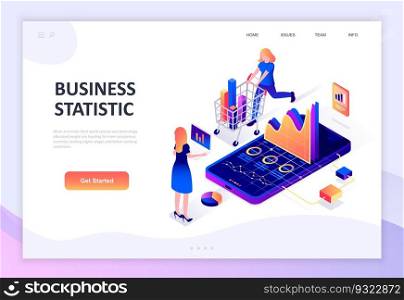 Modern flat design isometric concept of Business Statistic decorated people character for website and mobile website development. Isometric landing page template. Vector illustration.