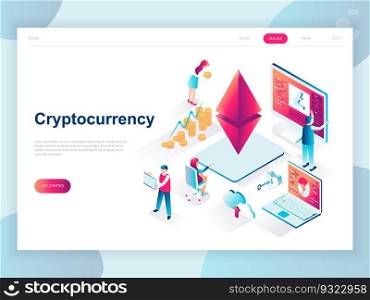 Modern flat design isometric concept of Cryptocurrency Exchange for banner and website. Isometric landing page template. Farm for mining digital money and trading currency. Vector illustration.