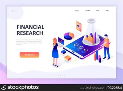 Modern flat design isometric concept of Financial Research decorated people character for website and mobile website development. Isometric landing page template. Vector illustration.