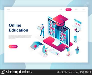Modern flat design isometric concept of Online Education for banner and website. Isometric landing page template. Online training courses, specialization, university studies. Vector illustration.