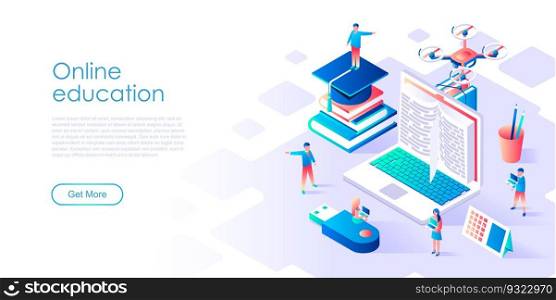 Modern flat design isometric concept of Online Education for banner and website. Isometric landing page template. Graduation, e-learning, college research, school concept. Vector illustration.