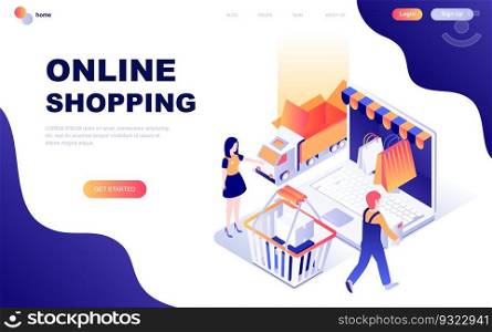Modern flat design isometric concept of Online Shopping decorated people character for website and mobile website development. Isometric landing page template. Vector illustration.