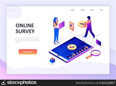 Modern flat design isometric concept of Online Survey decorated people character for website and mobile website development. Isometric landing page template. Vector illustration.