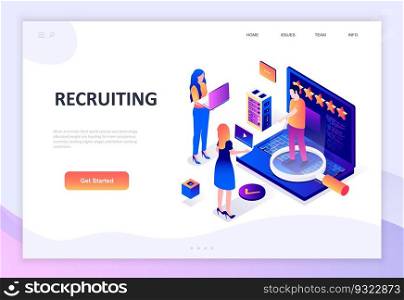 Modern flat design isometric concept of Recruiting decorated people character for website and mobile website development. Isometric landing page template. Vector illustration.