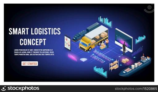 Modern flat design isometric concept of Smart Logistics with global logistics partnership for website and mobile website. Easy to edit and customize. Vector illustration