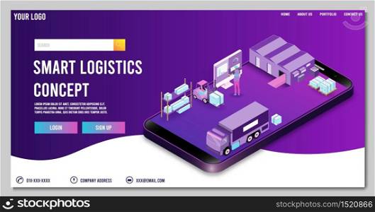Modern flat design isometric concept of Smart Logistics with global logistics partnership for website and mobile website. Easy to edit and customize. Vector illustration