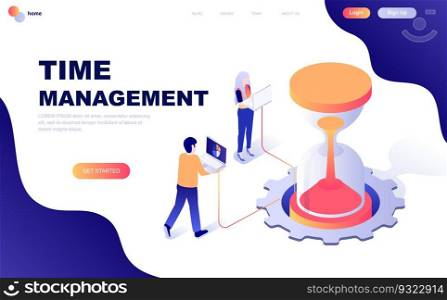 Modern flat design isometric concept of Time Management decorated people character for website and mobile website development. Isometric landing page template. Vector illustration.